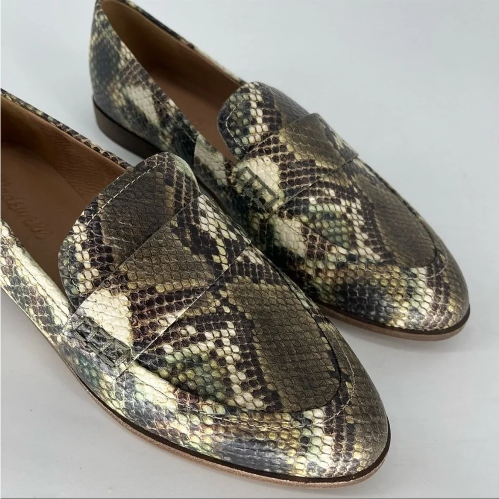 MADEWELL NEW THE ALEX LOAFERS SNAKE EMBOSSED LEATHER DEEP WOODLAND MULTI SNAKE - Picture 3 of 10